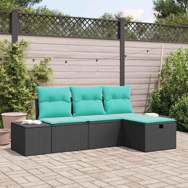 vidaXL Garden Sofa Set with Cushion 4 pcs Black Poly rattan - 46 x 94 x 33