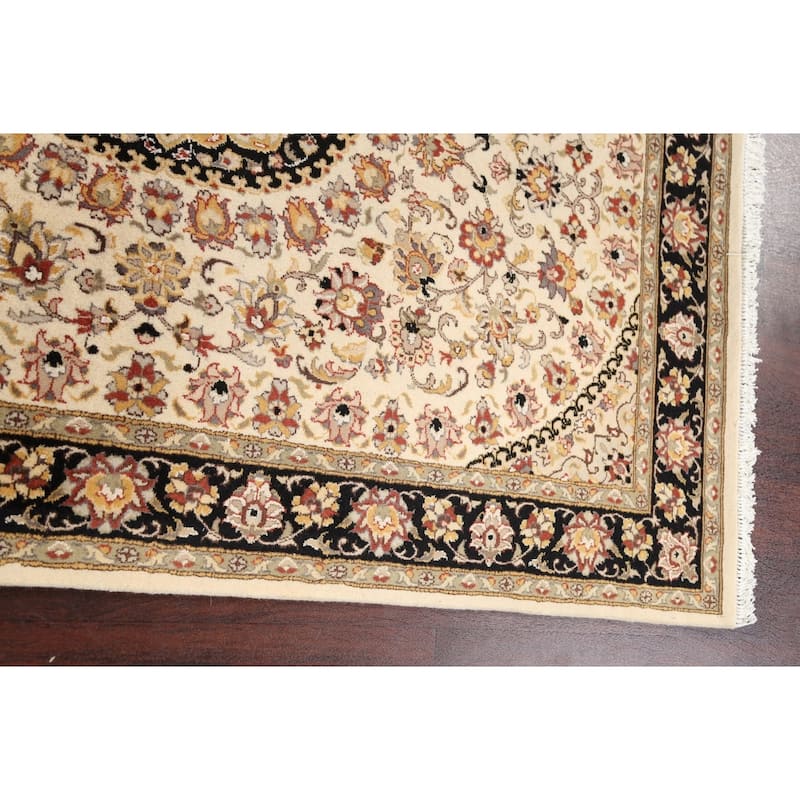 Vegetable Dye Wool/ Silk Floral Tabriz Oriental Area Rug Hand-knotted - 4'0" x 6'2"