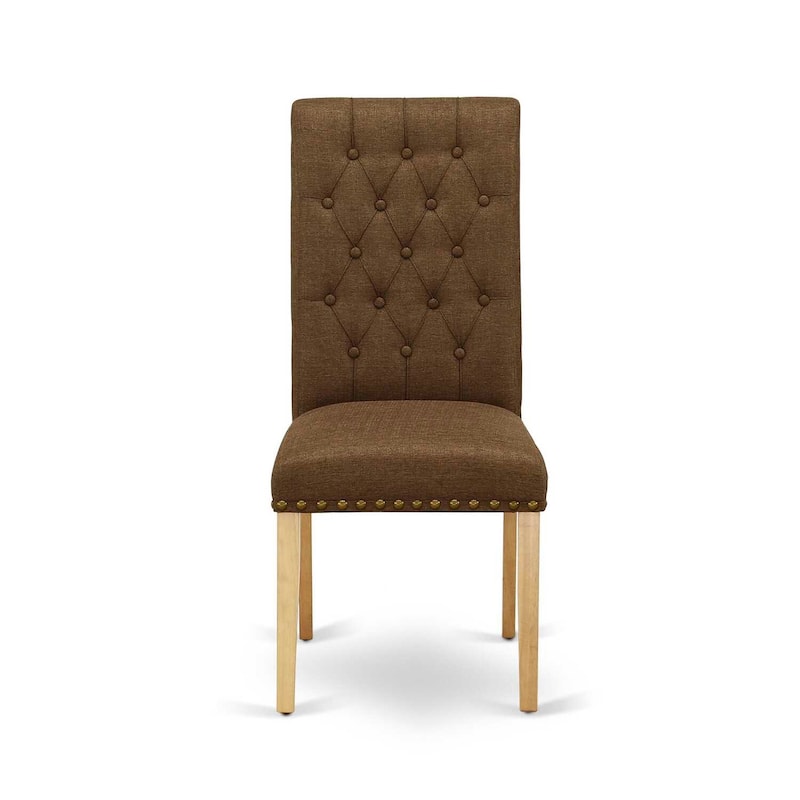 Parson Chair Linen Fabric Oak Legs Dining Chair Set of 2 Comfortable Accent Chair