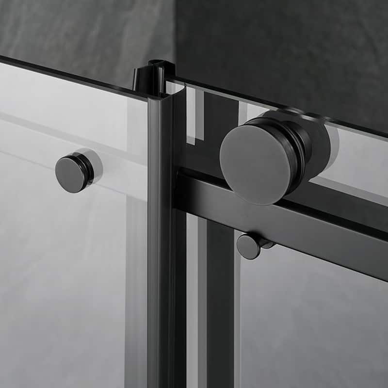 Serene Valley 68 x 74 Inch Square Rail Frameless Sliding Shower Door, Black - 68 x 74 inches