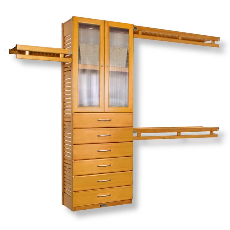 John Louis Home Solid Wood Reach-In Simplicity Closet System with 6-Drawers and Doors Honey Maple