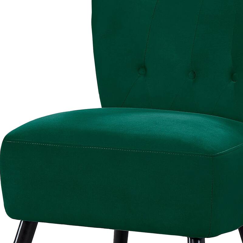 Upholstered Armless Accent Chair with Flared Back and Button Tufting, Green - 33 H x 27.5 W x 22.5 L Inches