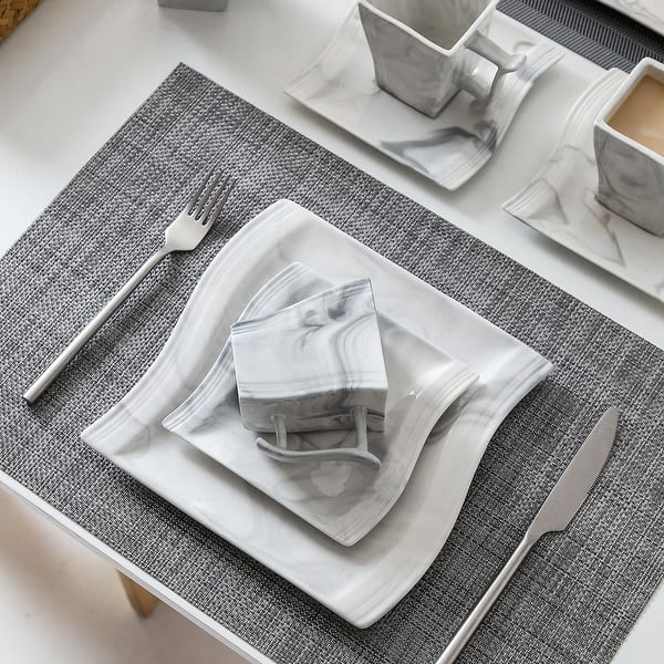 MALACASA Blance 18-Piece Porcelain Marble Gray Dinnerware Set