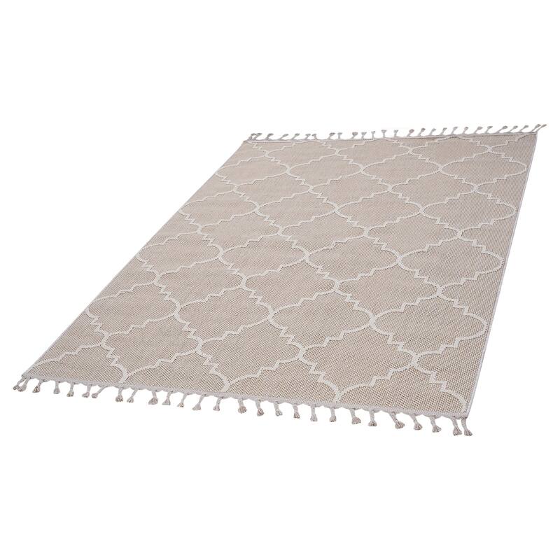 Guros Collection Ivory / Trellis Indoor / Outdoor Non-Shedding Area Rug