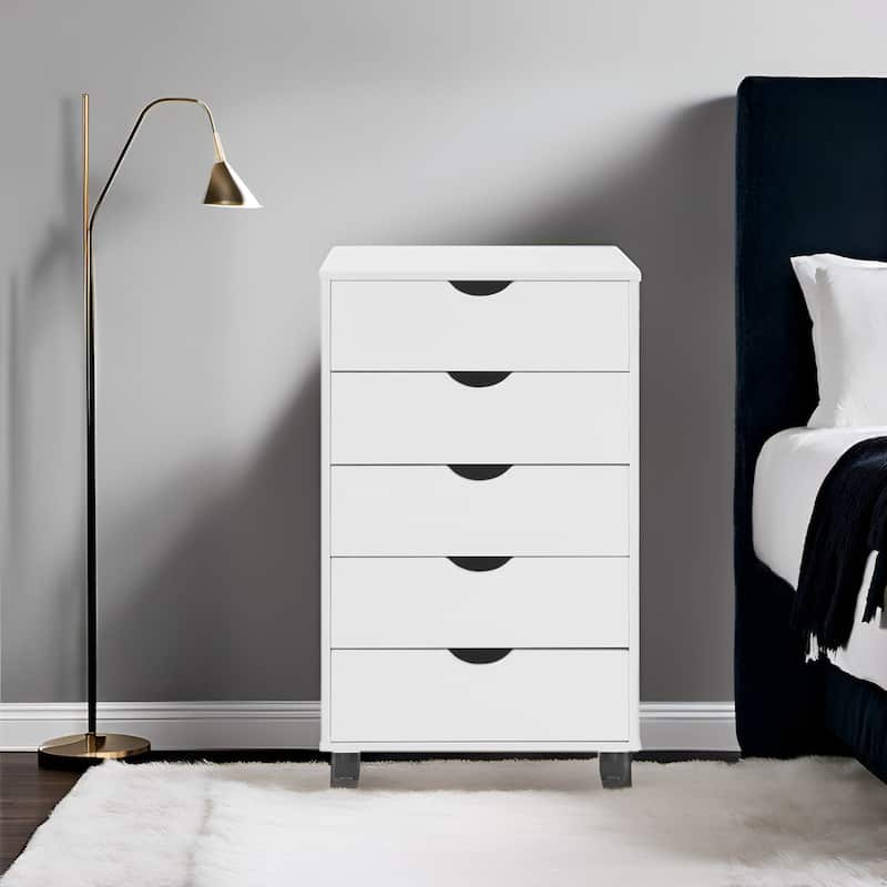 Portable 5-Drawer Wooden Cabinet with 360° Wheels, Smooth Pullout & Extra Top Storage
