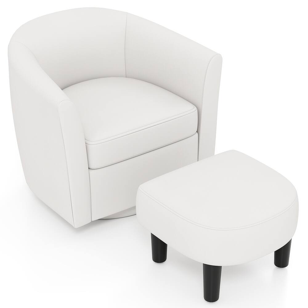 Costway Swivel Barrel Chair with Ottoman Footrest Curved Backrest & - See Details
