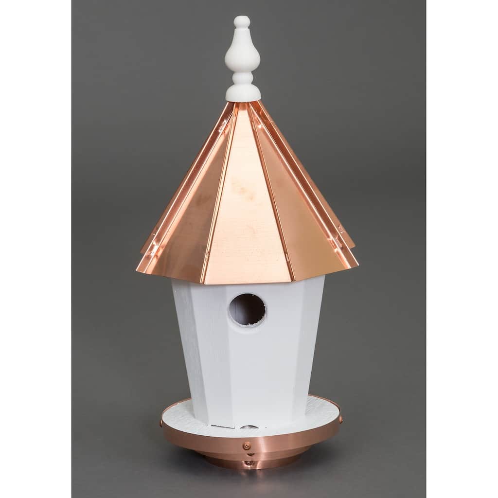 Round Blue Bird House with Copper Roof