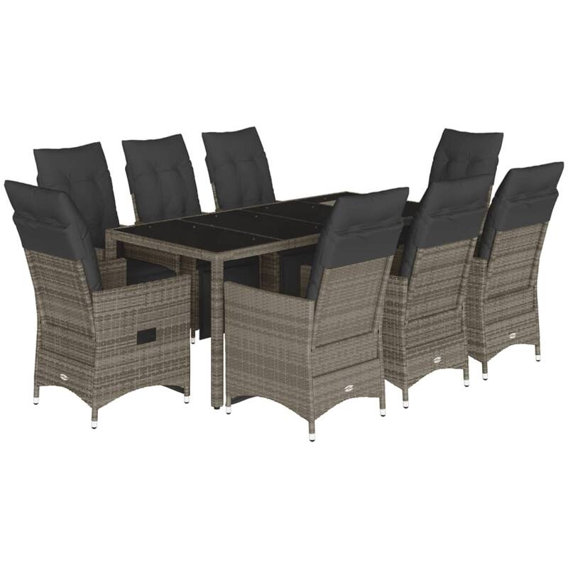 vidaXL Patio Bistro Set with Cushions Outdoor Garden Furniture Grey Poly Rattan
