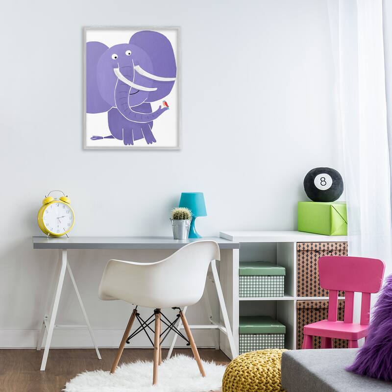 Stupell Elephant & Bird Friends Framed Giclee Art Design By Carla Daly