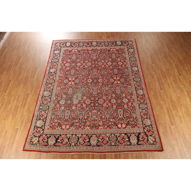 Hand Knotted Oriental 100% Wool Carpet Traditional All-Over Red Mahal Area Rug - 12' 8'' X 9' 6''