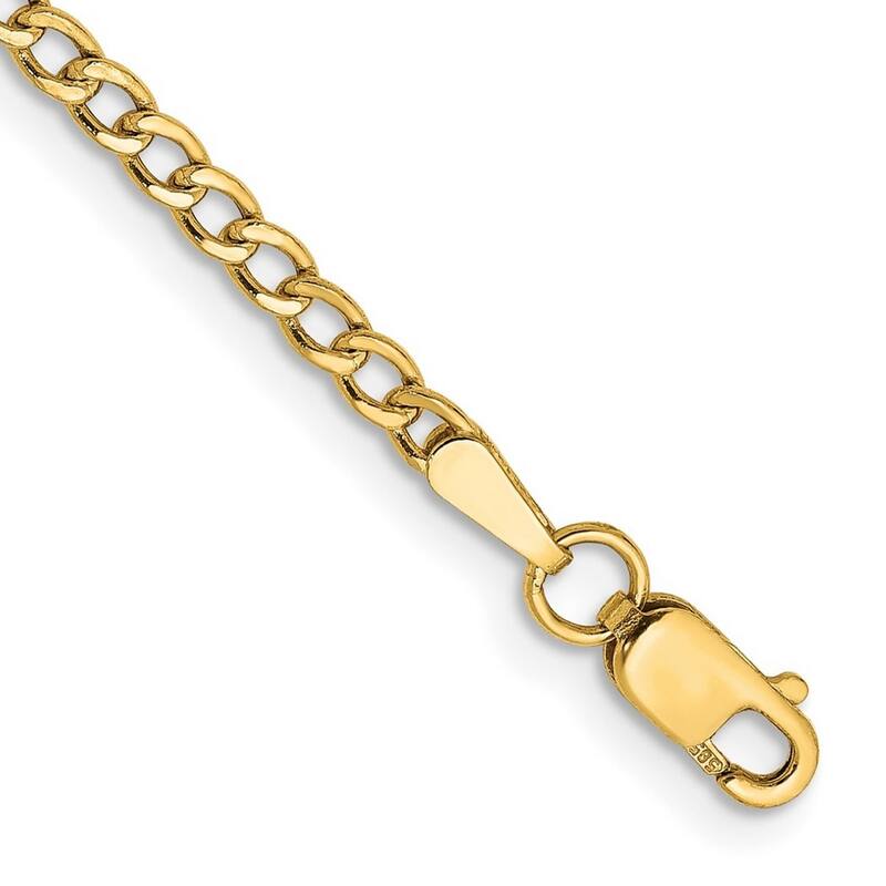 Curata 10k Yellow Gold Unisex 7" 8" 9" 2.5mm Semi-solid Curb Link Chain Bracelet