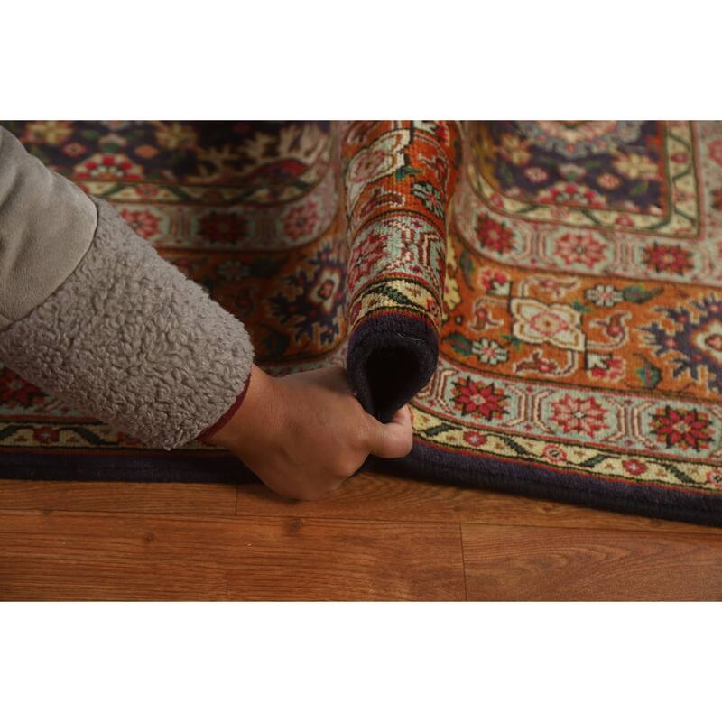 Hand Knotted Oriental 100% Wool Carpet Traditional Floral Navy Blue & Blues Tabriz Area Rug - 11' 5'' X 7' 7''