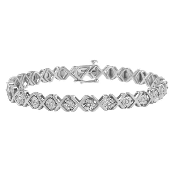 slide 1 of 7, .925 Sterling Silver 1/10ct TDW Miracle-Set Round-Cut Diamond "X" Link Tennis Bracelet - 7.25 Inch (I-J color, I2-I3 clarity)