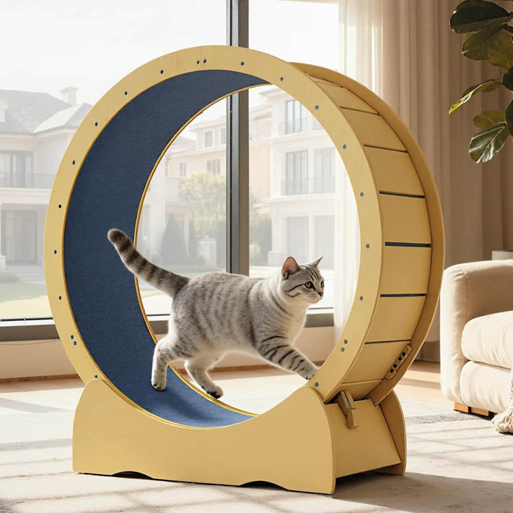 Anmytek Indoor Cat Exercise Wheel Solid Wood Pet Fitness Running Wheel for Kittens Adult Cats