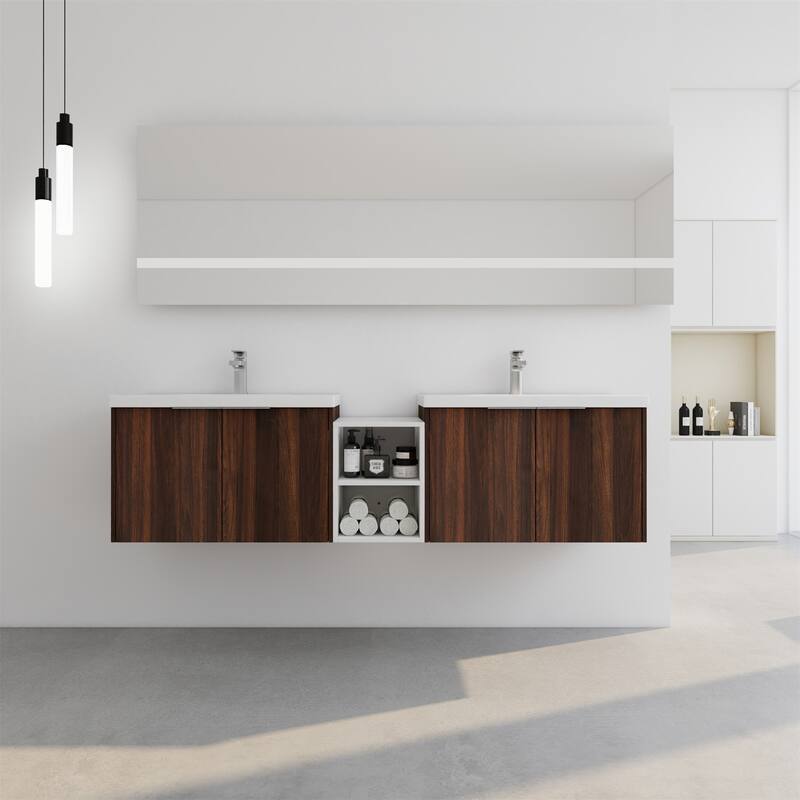 Soft Close Doors Bathroom Vanity with Sink and Storage Cabinet - Walnut
