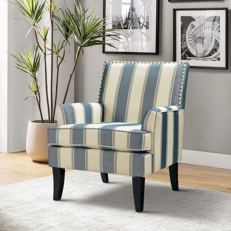 Akorda French Country Armchair with Nailhead Trim and Solid Wood Legs by HULALA HOME - STRIPE