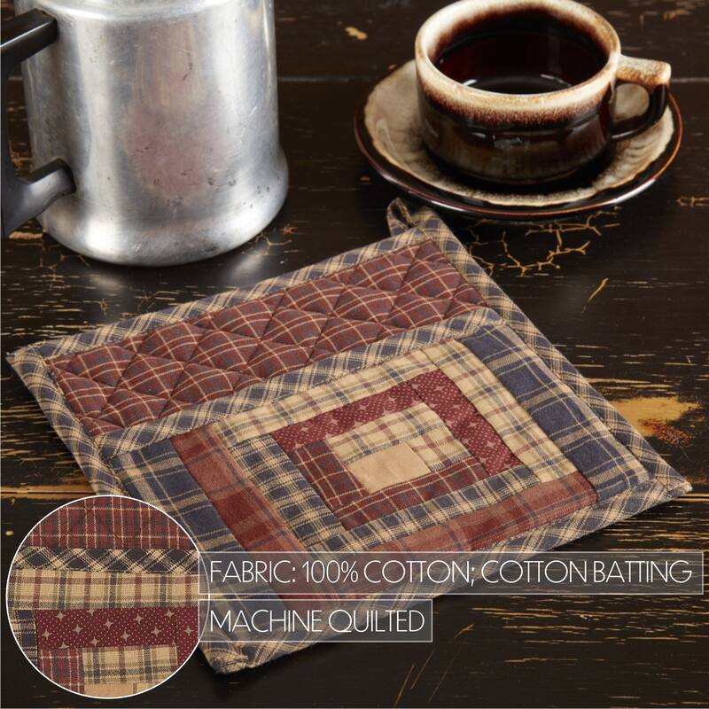 Red Rustic Tabletop Millsboro Pot Holder Loop Cotton Patchwork Pocket - 8x8
