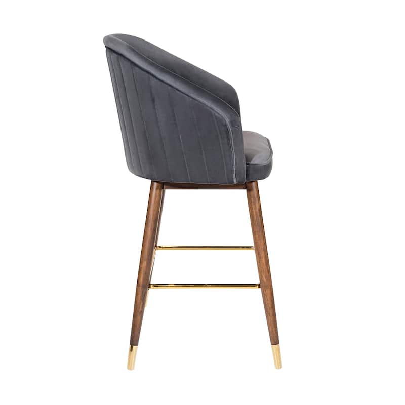 Porthos Home Olea Velvet Upholstered Bar Stools with Rubberwood Legs, Set of 2