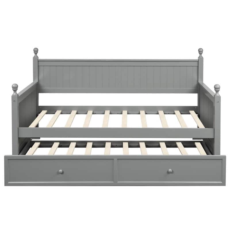 Wood Daybed Twin with Trundle, Twin Size Daybed Frame Sofa Bed