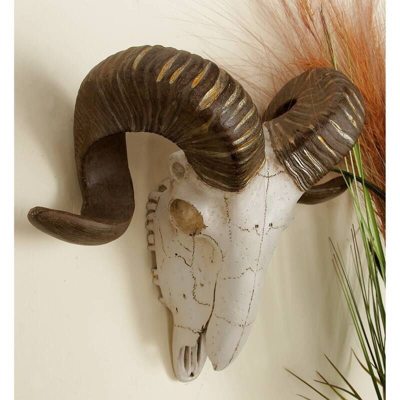 White Polystone Skull Sheep Home Wall Decor