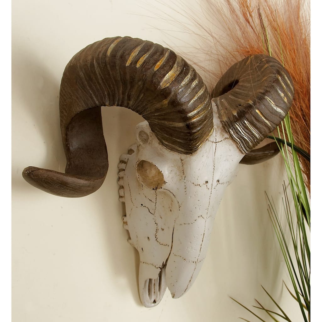 White Polystone Skull Sheep Home Wall Decor