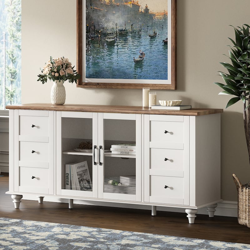 Farmhouse Sideboard with Glass Door, Buffet & cabinet for Kitchen