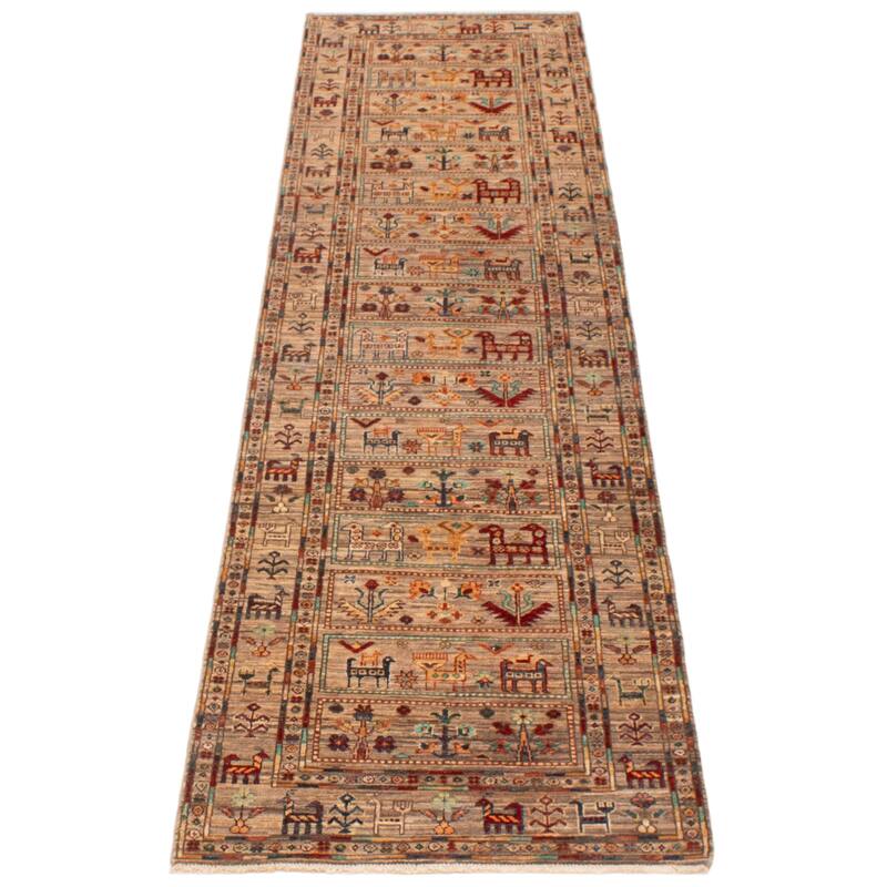 ECARPETGALLERY Hand-knotted Modern Ersari Beige Wool Rug - 2'8 x 9'10