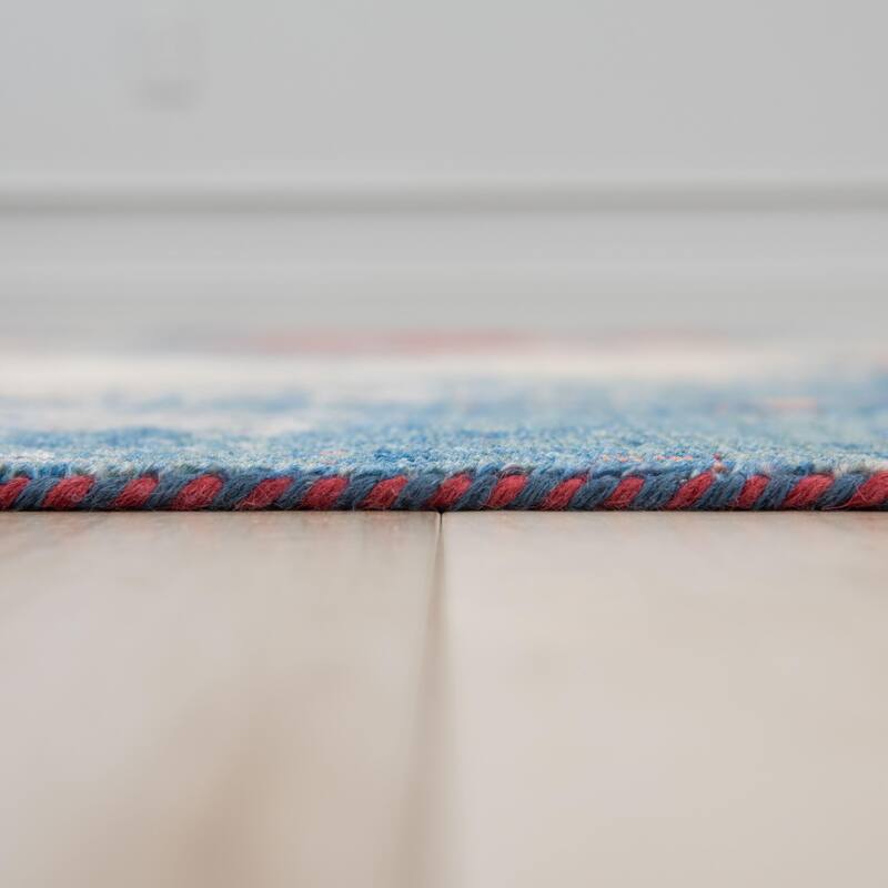 Alora Decor Orbit Blue/Red Abstract Wool Area Rug