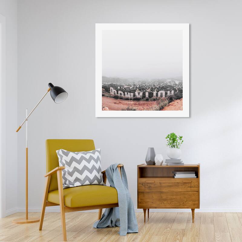 Wynwood Studio Prints Cities and Skylines Hollywood View White and Amber Modern & Contemporary Wall Art Canvas Print - 30 x 30