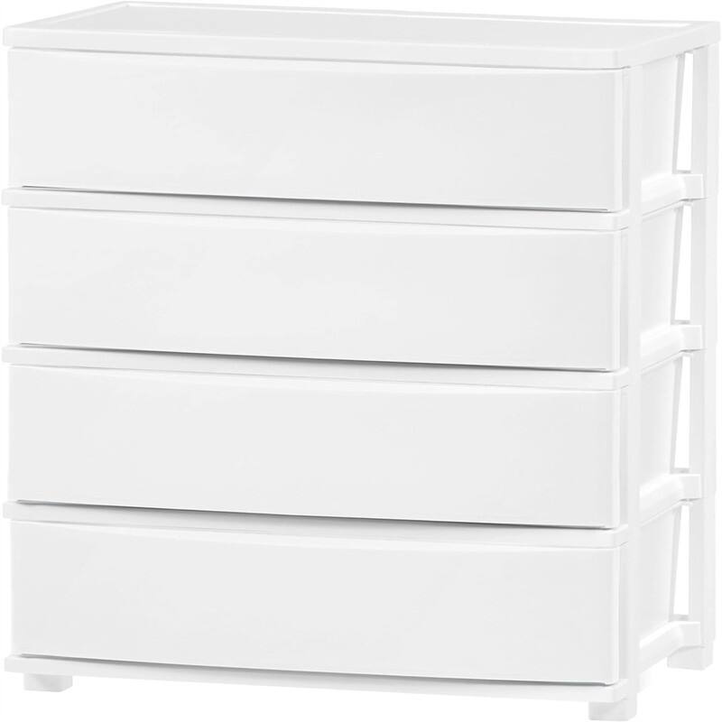 4 Drawer Wide Storage Drawer - White/White