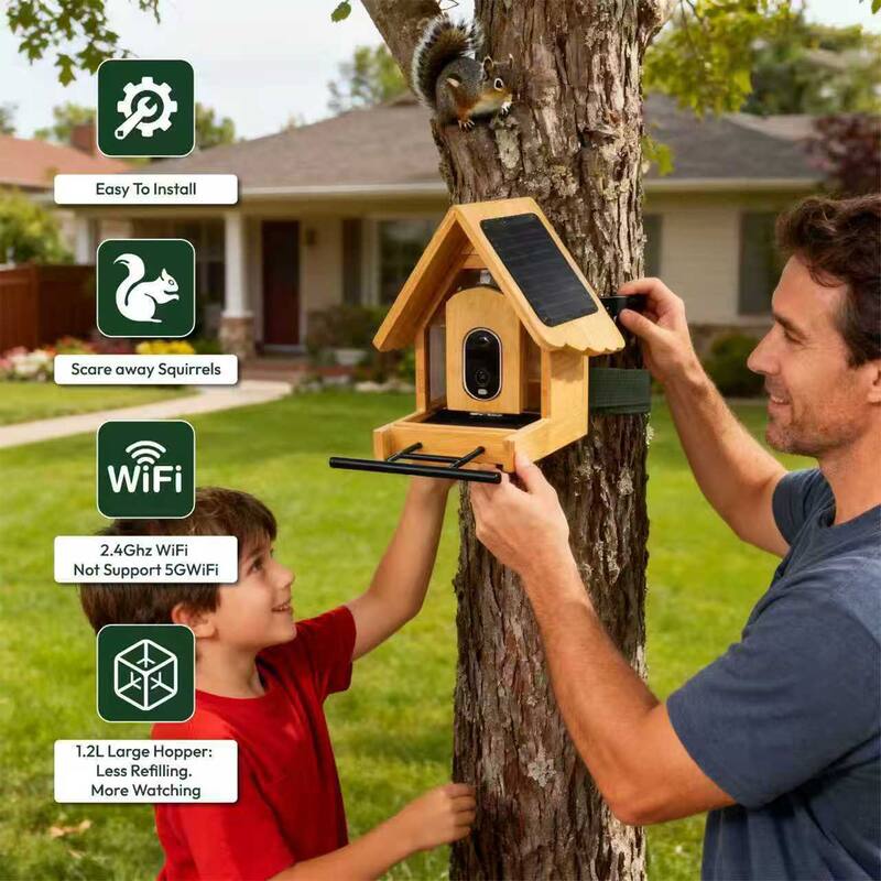 Smart Solar Bamboo Bird Feeder with 3MP AI Camera, 144° Wide-Angle Lens and Daily Video Highlights