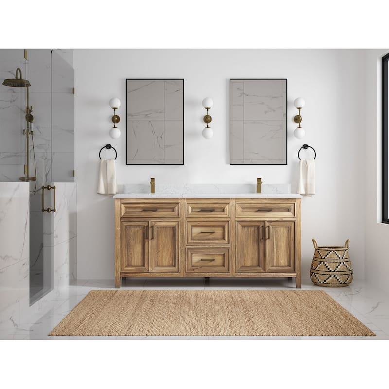 Willow Collections 72 in. W x 22 in. D Santa Monica Teak Double Sink Bathroom Vanity with Countertop