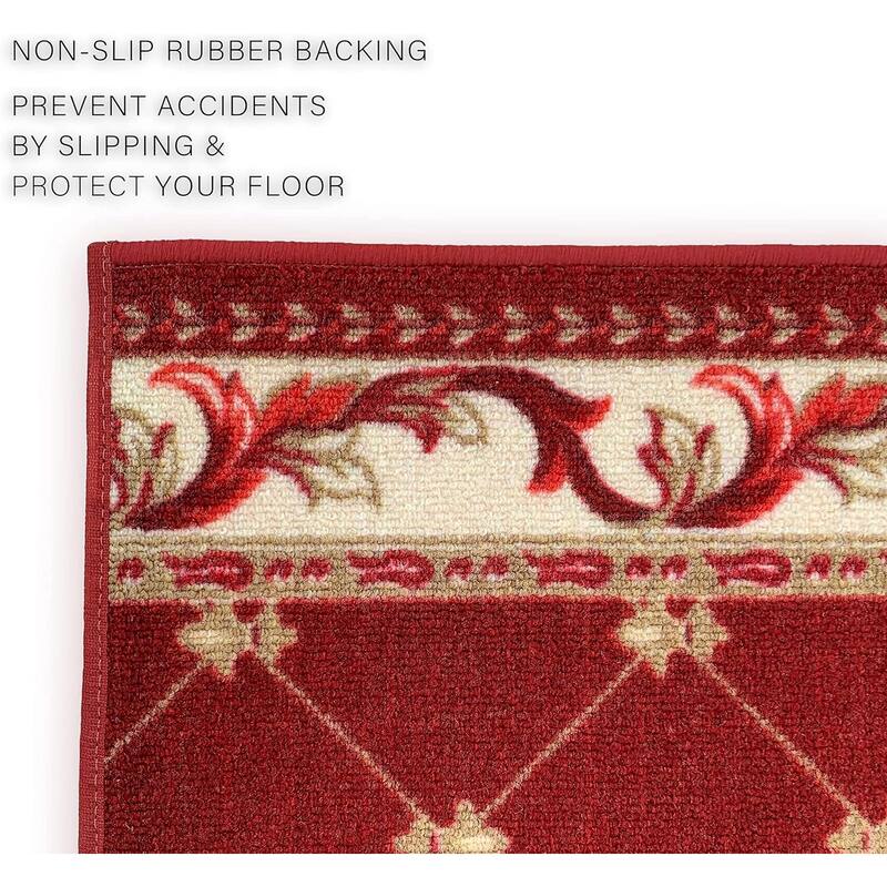 Custom Size French Trellis Design Brown,Red,Blue Color Non-Slip Rubber Backing- 31 Inch WidexYour Choice of Length Runner Rug