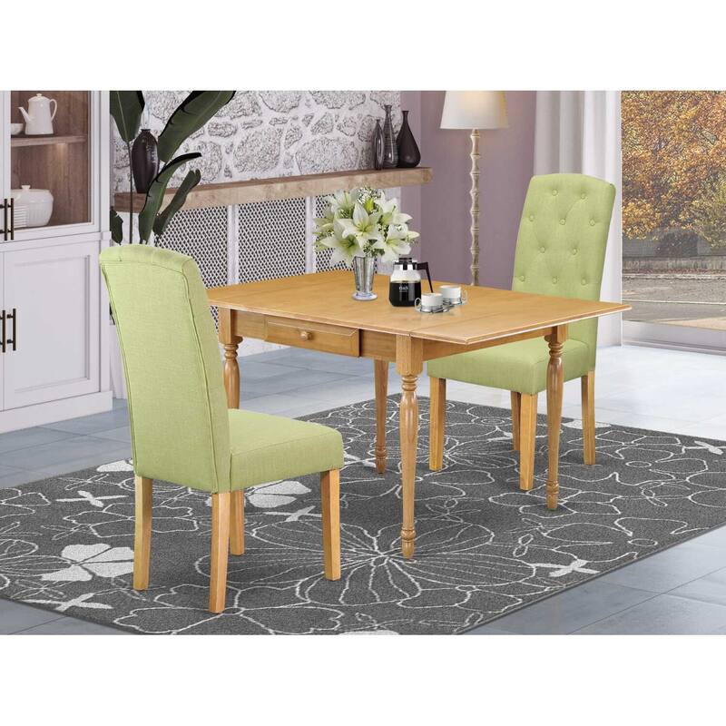 HomeStock 3-Piece Natural Brown Oak Finish Solid Wood Top With Dropleaf Dining Table Set