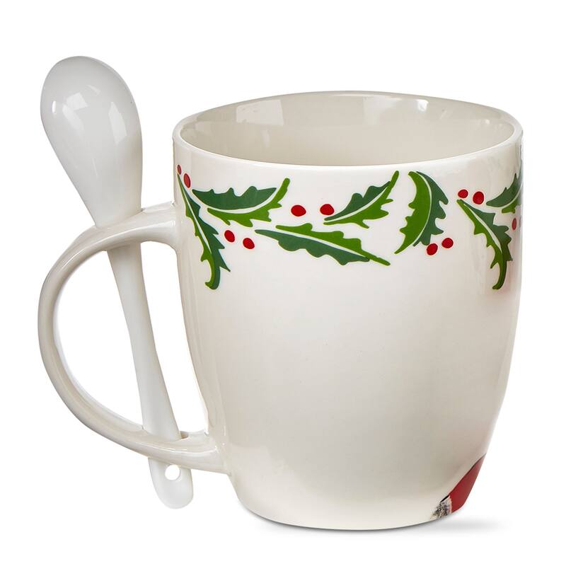 Mistletoe Vintage Santa Mug with Spoon - 12oz Bone China Drinkware for Christmas - Dishwasher Safe - Multicolor