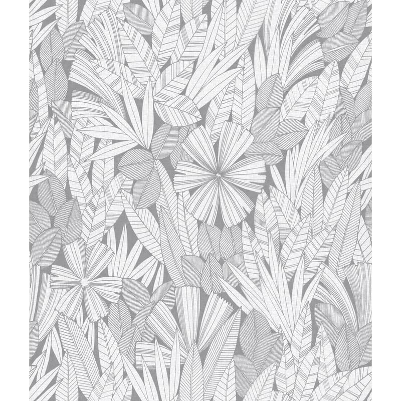 A-Street Prints Bannon Grey Leaves Wallpaper