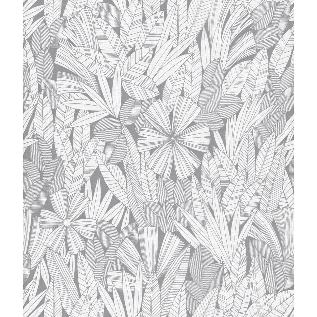 A-Street Prints Bannon Grey Leaves Wallpaper