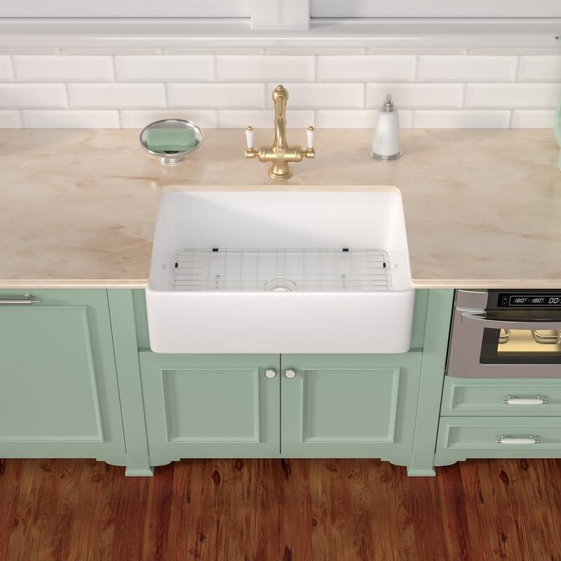 Lordear 30" Ceramic Sink Undermount Farmhouse Single Bowl Apron Front White Kitchen Sink with Accessories