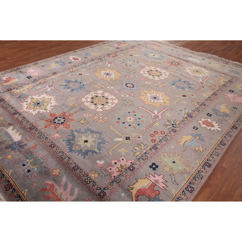 Transitional Oushak Oriental Area Rug Hand-Knotted Wool Carpet - 9'2"x 11'10"