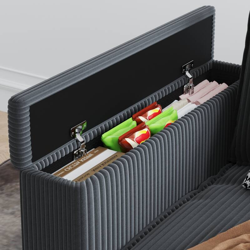 133" L-Shaped 6-Seater Corduroy Sectional - Storage Armrests with USB Charging & Reversible Design