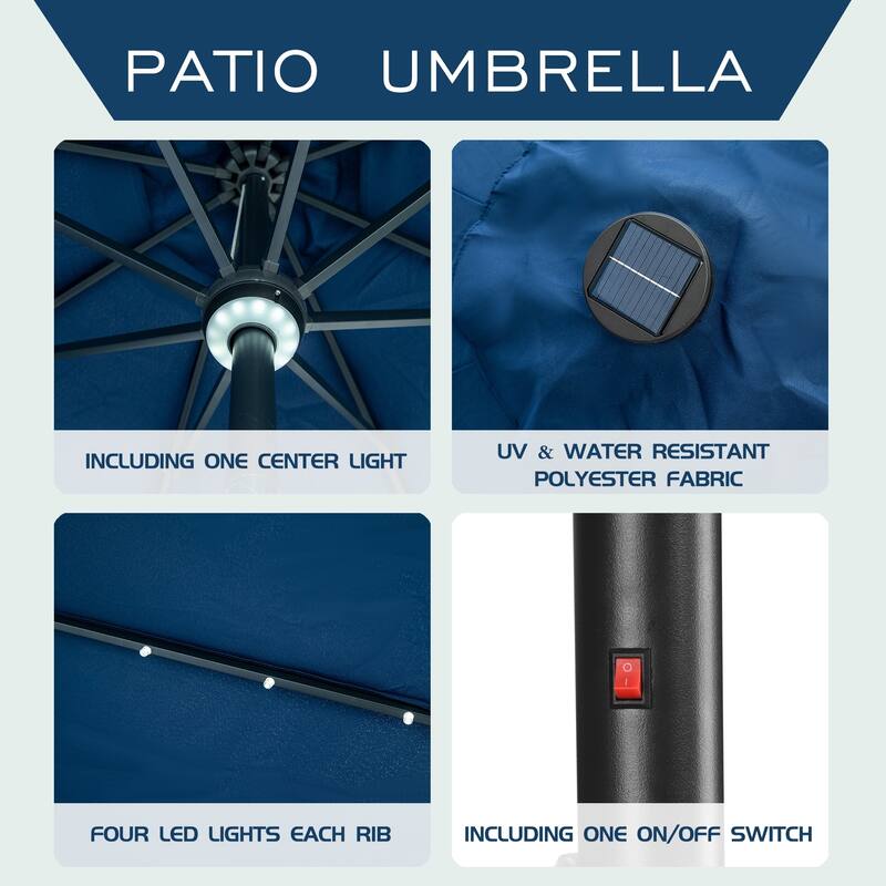 Ainfox 10ft Patio Umbrella with Lights Outdoor Solar Umbrella