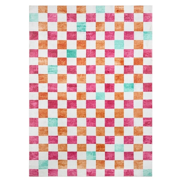 slide 2 of 26, TOWN & COUNTRY PLAY Niko Checkmate Kids Plush Washable Area Rug 3' 3" x 5' 2" - Red Multi - Rectangle
