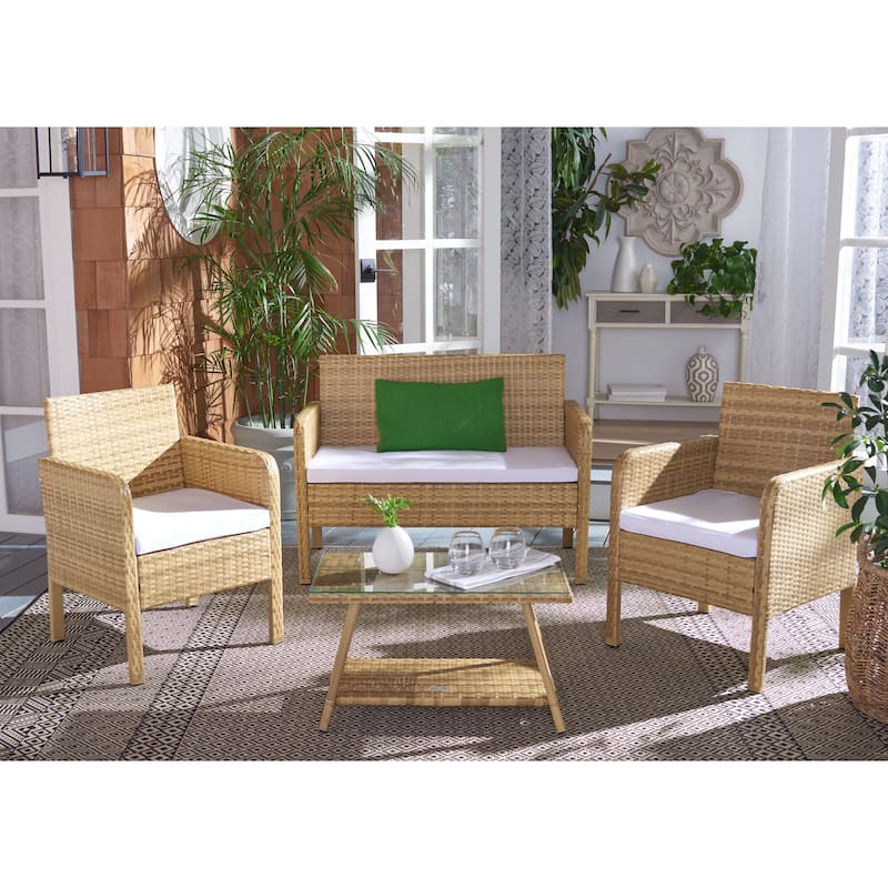 SAFAVIEH Outdoor Aboka Wicker/ Steel 4-piece Patio Conversation Set