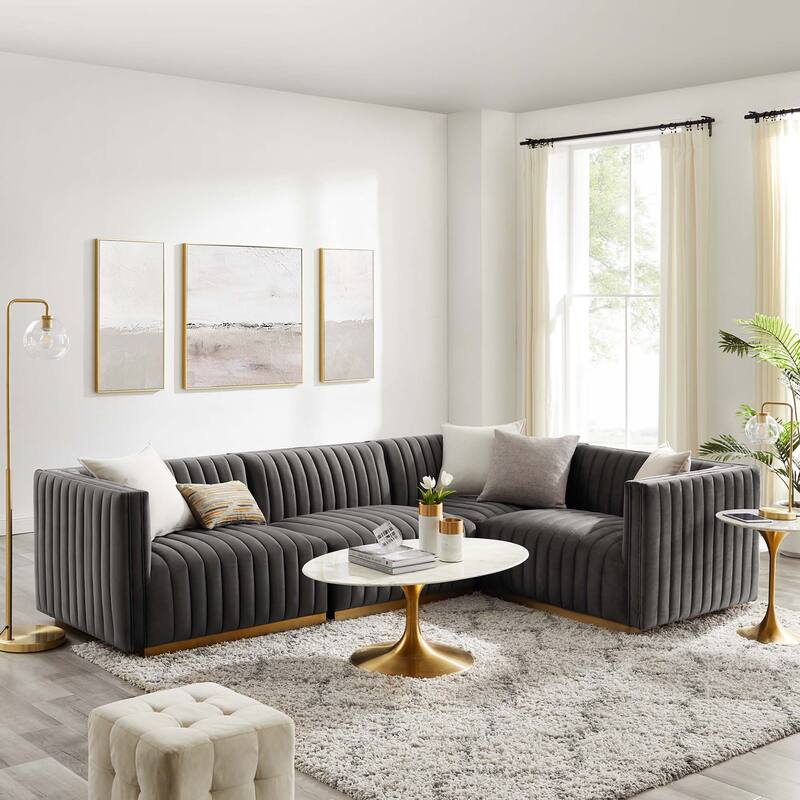 Conjure Channel Tufted Performance Velvet 4-Piece Sectional