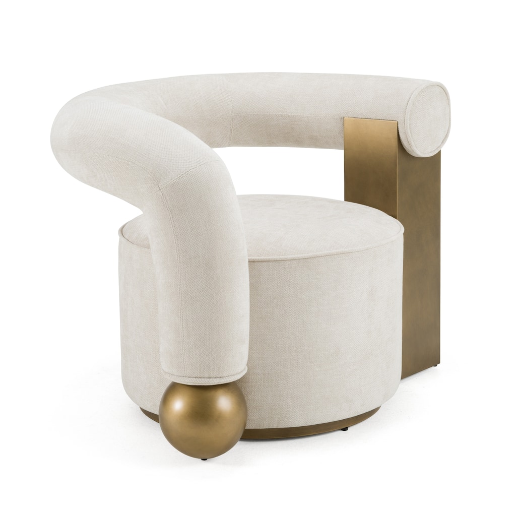 Divani Casa Tranquil Contemporary Beige Fabric & Antique Brass Accent Chair