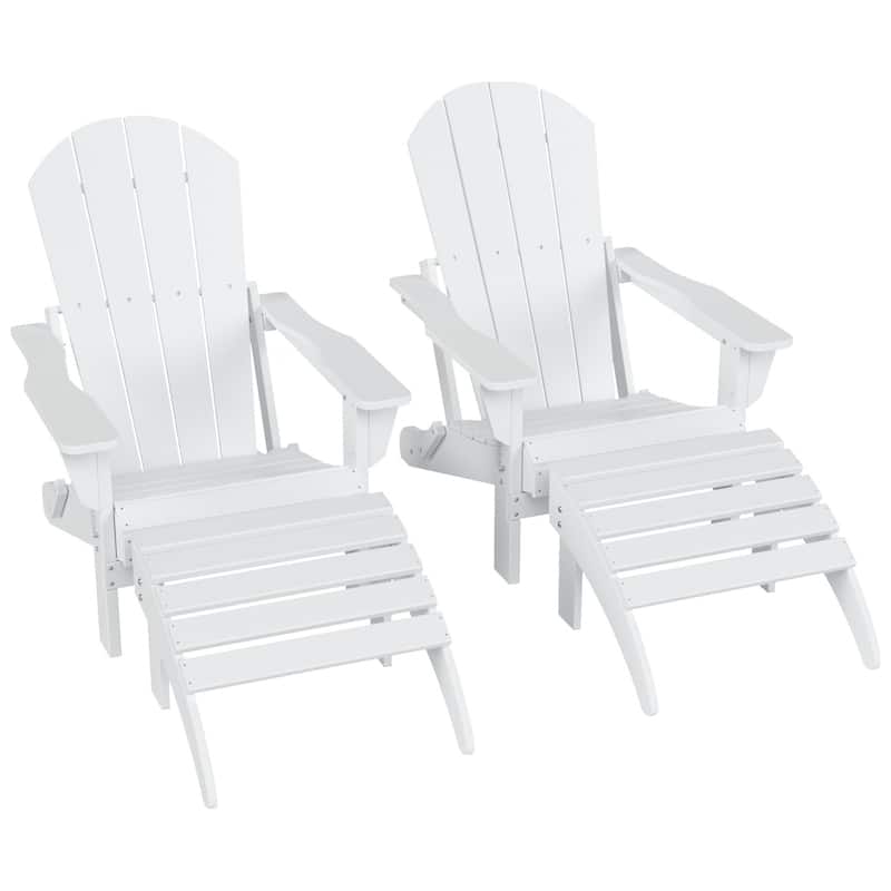 Polytrends Laguna Hdpe All Weather Outdoor Patio Foldable Adirondack Chairs With Ottomans (5-Piece Set)