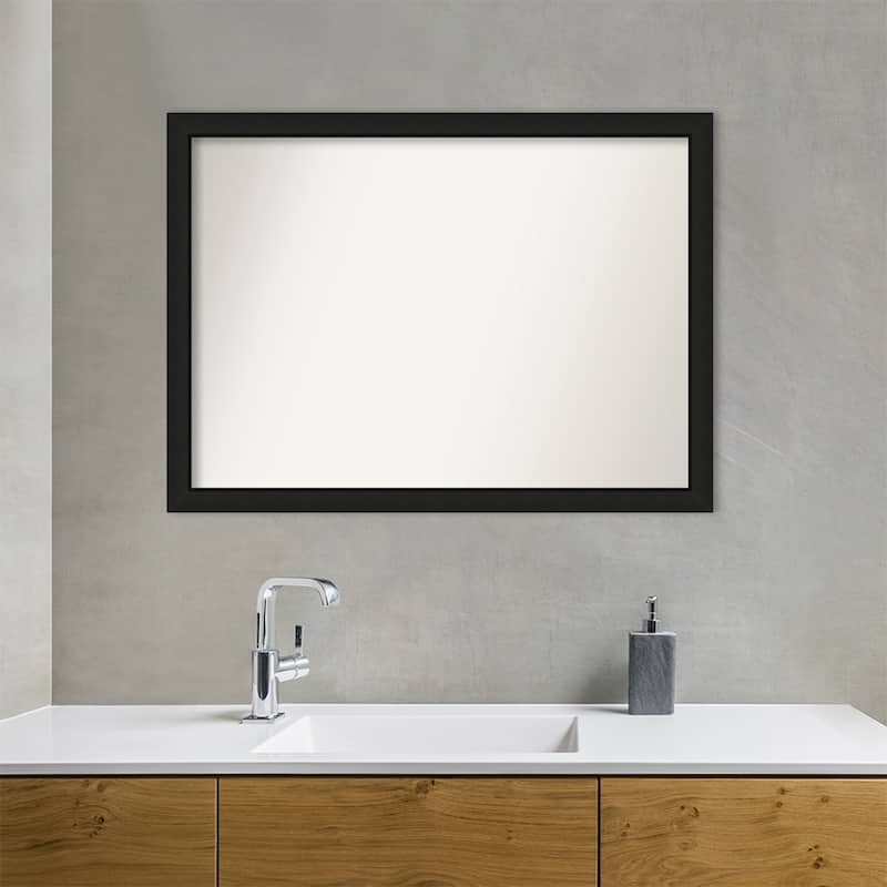 Midnight Black Narrow Non-Beveled Wood Framed Bathroom Vanity Wall Mirror - Midnight Black Narrow