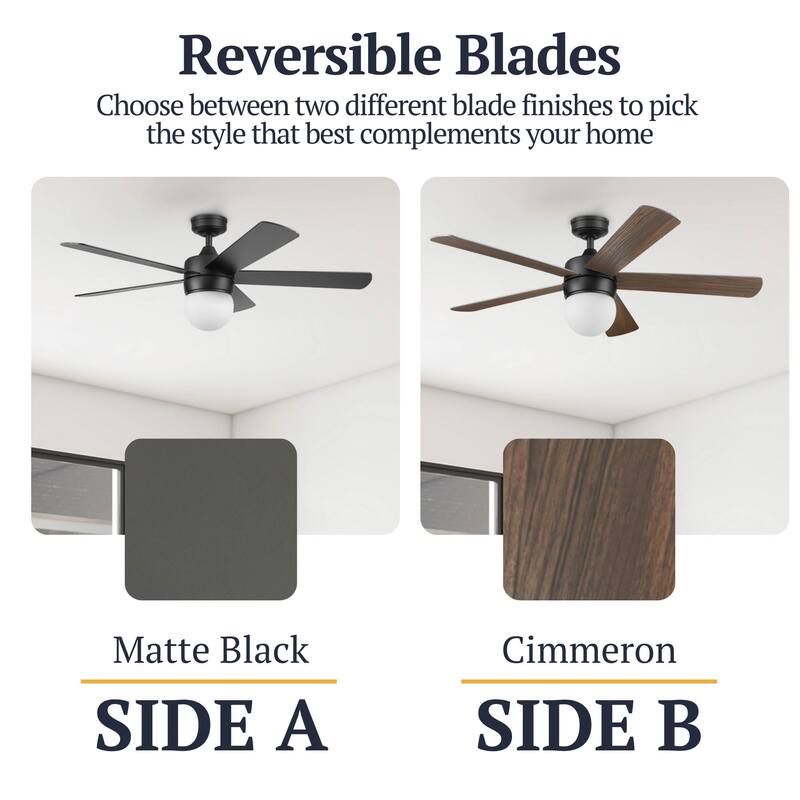 52" Prominence Home Ardrey Kell Modern Indoor LED Ceiling Fan with Light, Remote Control, Dual Mounting, Dual Finish Blades