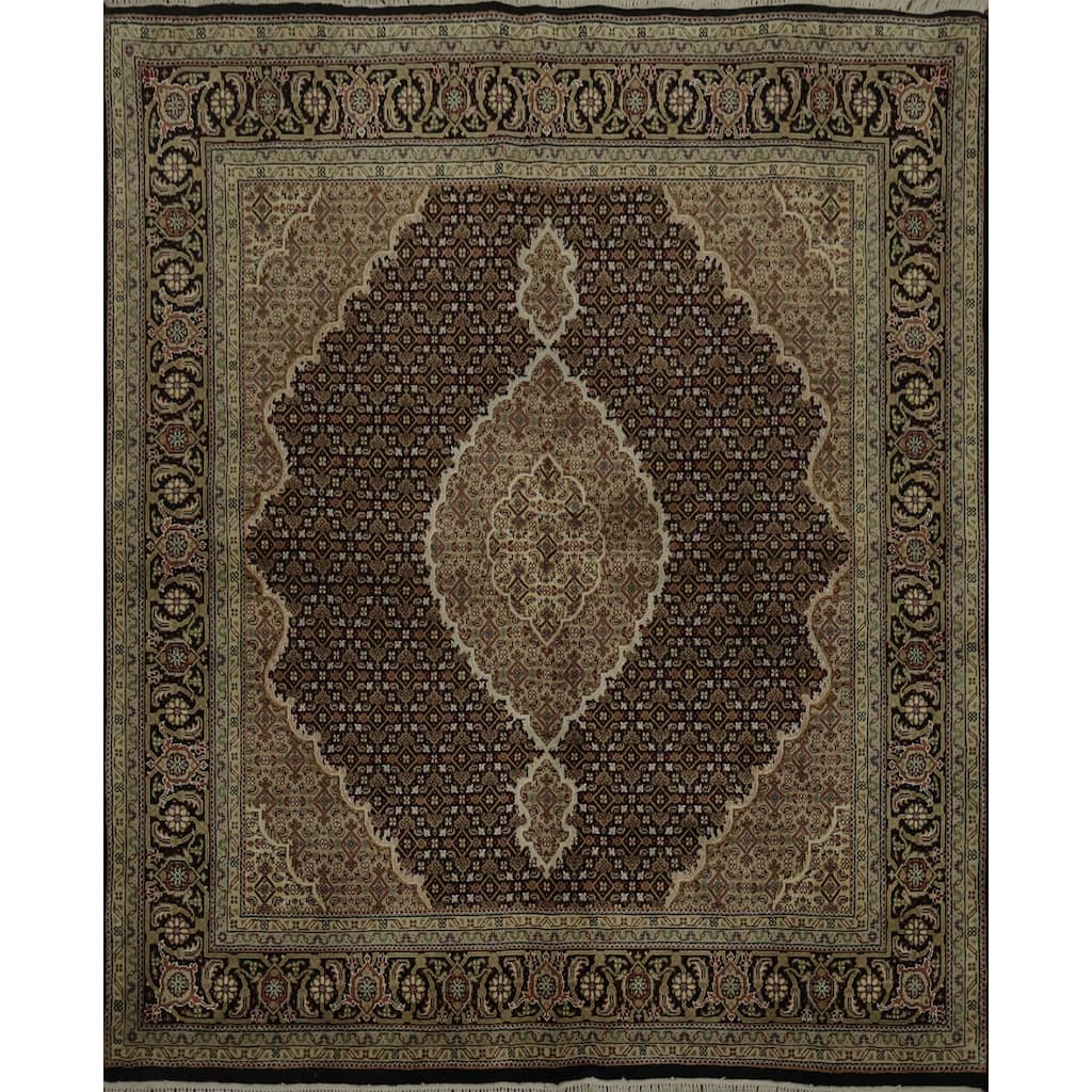 Hand Knotted Oriental 100% Wool Carpet Traditional Floral Black Tabriz-Mahi Area Rug - 6' 7'' X 6' 5''