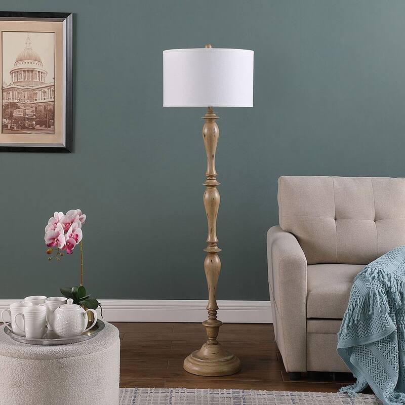 Mid-Century Modern In Coastal Wood Effect Polyresin Floor Lamp